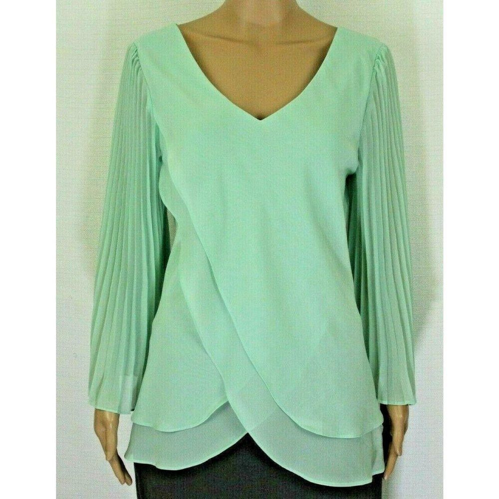 Hot In Hollywood Womens Top Blouse Medium V-Neck Pleated